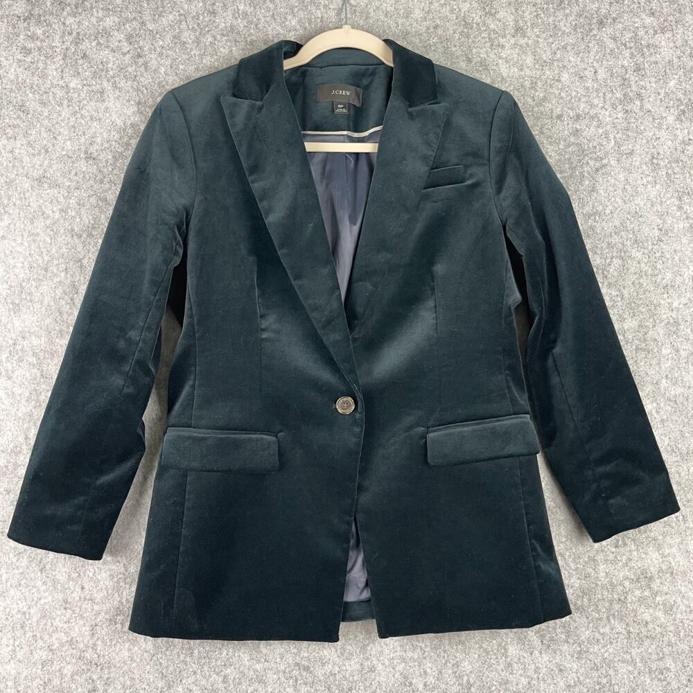J Crew Willa Blazer Jacket Womens 6P‎ Black Stretch Velvet Classic Preppy BD012